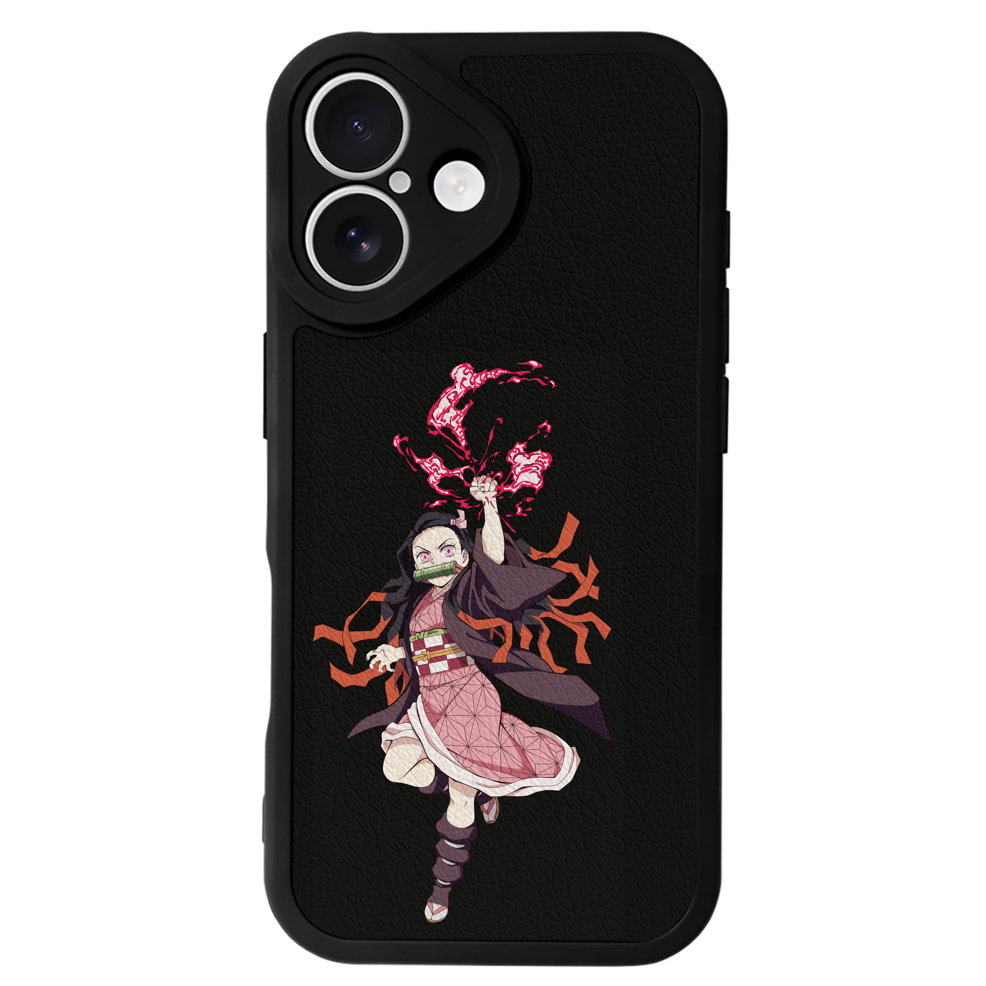 （画像用） 鬼滅の刃（きめつのやいば）竈門 禰󠄀豆子／かまど ねずこ Kamado Nezuko 【iPhone 16シリーズ対応】シリコンスマホケース（レザー調） 材質：シリコン